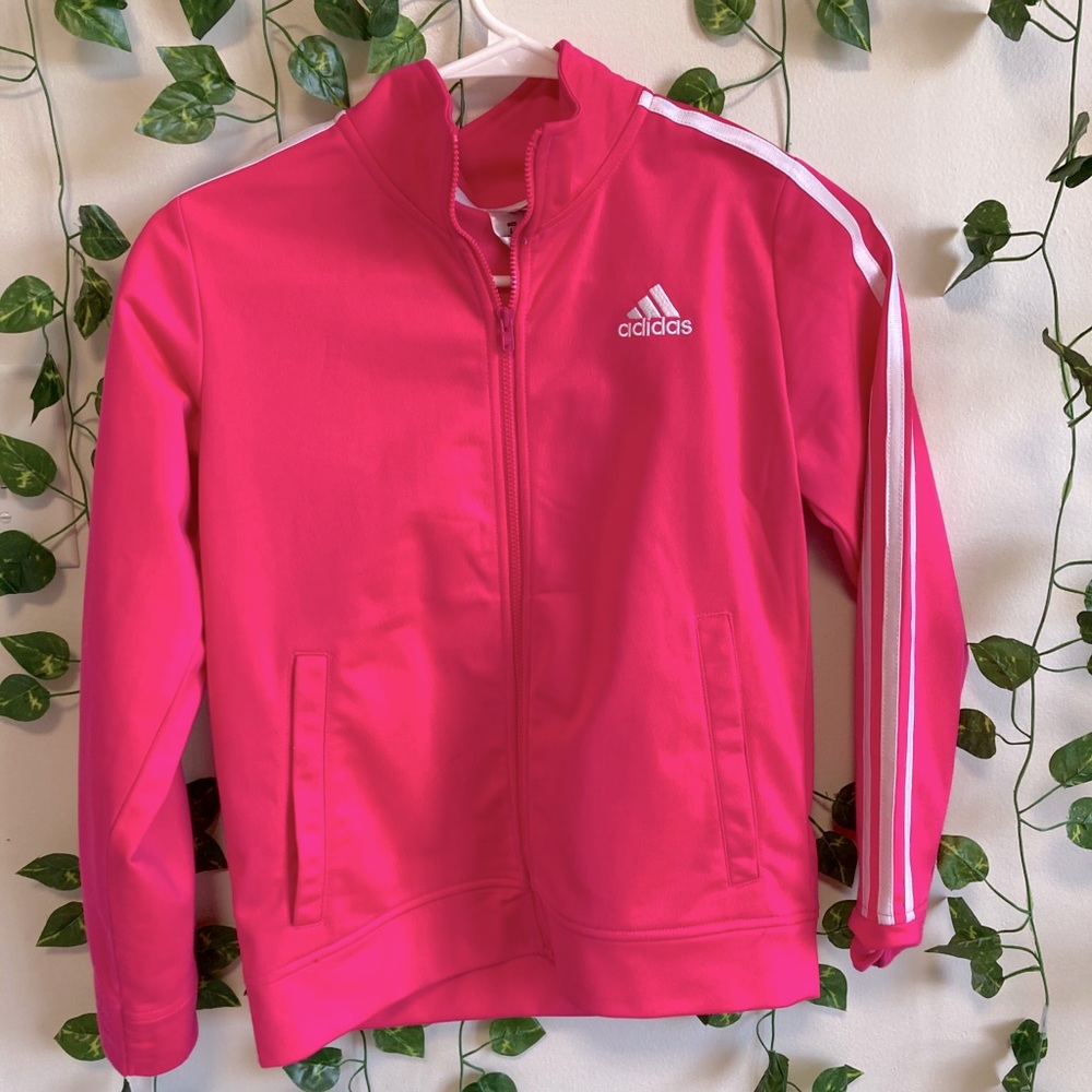 Pink Adidas three striped jacket no stain